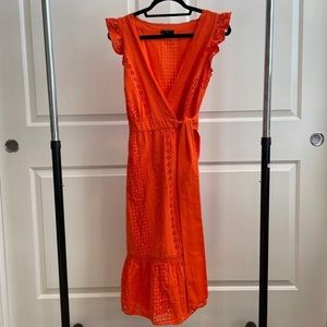 J. Crew All Over Eyelet Wrap Midi Dress In Resort Orange